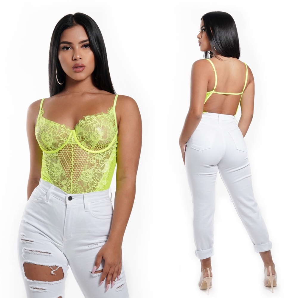 Neon Yellow Lace Bodysuit